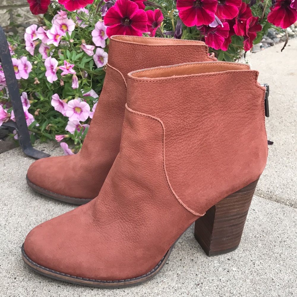 ☀️ Lucky Brand Liesell Orange Red Leather suede heeled Booties